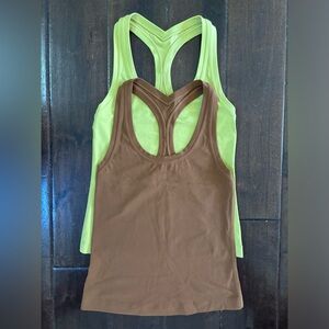Lululemon Cool Racerback Tank Shorter Length Size 2, Yellow, Copper Brown